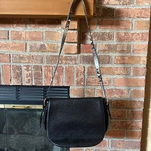 Laura Di Maggio Black Leather Shoulder Bag Snakeskin Print Strap Made in Italy